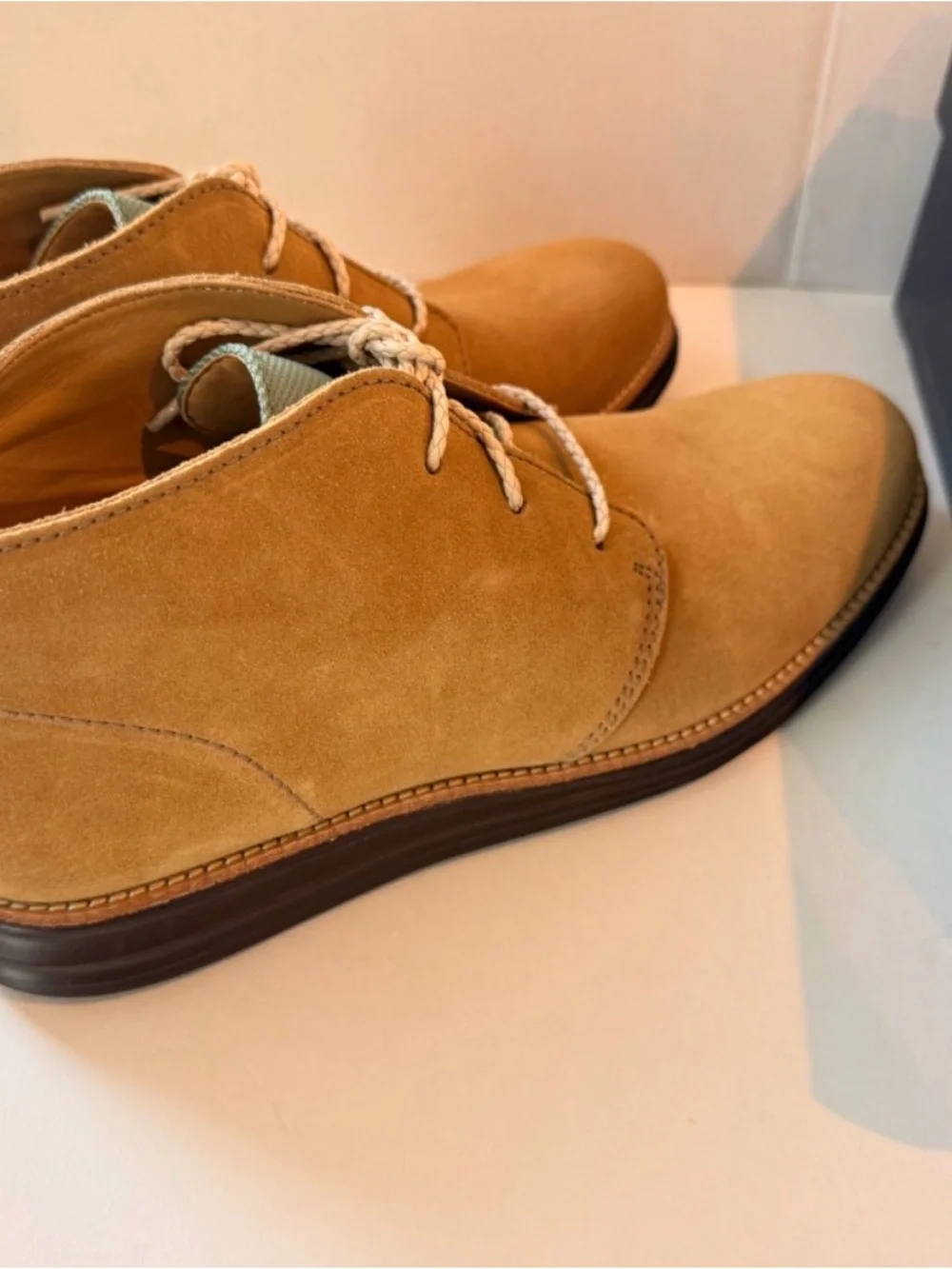 Cole Haan Tan Suede Chukka Boots with Cream Laces